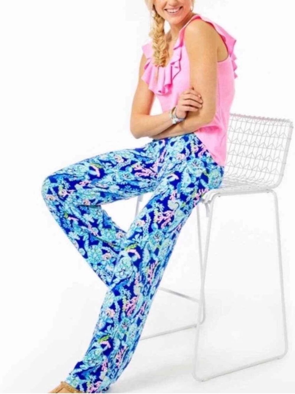 Lilly Pulitzer Lorena Breezy Palazzo Corsica Blue Turtle Villa Size Large EUC